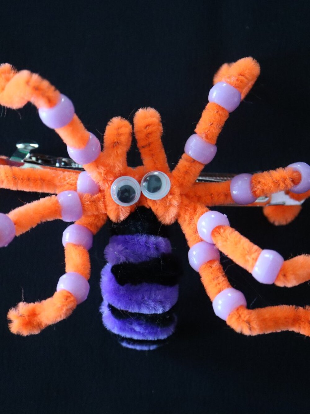 Halloween French Barrette Handmade Orange, Purple & Black 4" x 4"